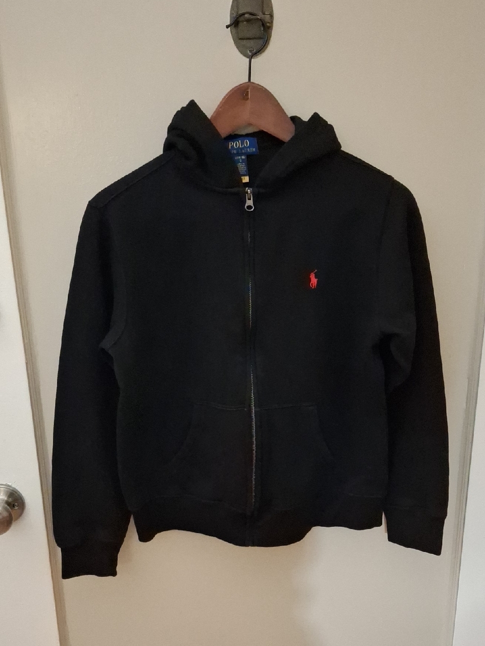 Polo by Ralph Lauren Boys Black Zip-Up Hoodie with Red Pony_1